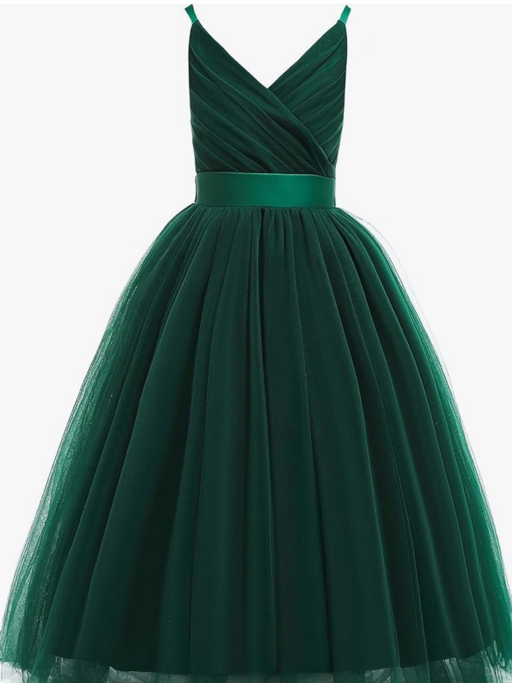 Girls Emerald Green Tulle Spaghetti Strap Party Dress